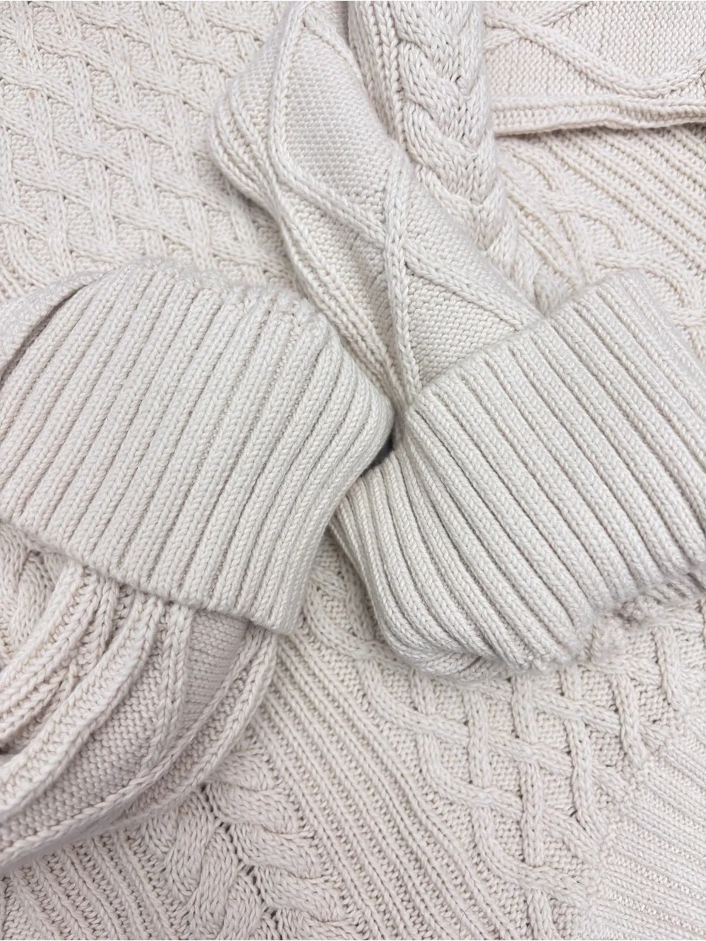 J. Crew Cable Knit Sweater Fisherman Mock Neck Cream Women XL